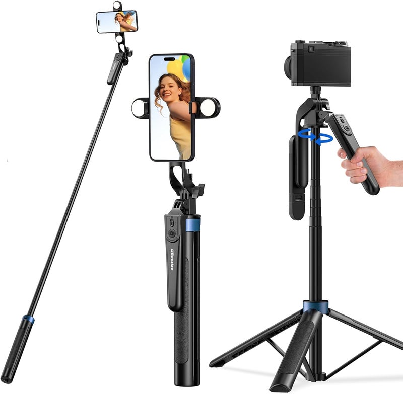 UBeesize 64'' Extendable Selfie Stick Tripod with Light & Remote, Adjustable Phone Tripod Stand for iPhone 17-11, Android, Camera, Travel Vlogging & Video Recording - Image 1